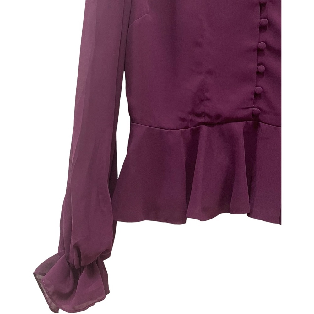 Lulus Women’s Purple Long Sleeves Ruffle Cropped Peplum Blouse Size Medium - Picture 2 of 5